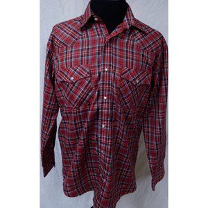 Classic Western Mens Large Red Plaid Long Sleeve Pearl Snap Cowboy Shirt
